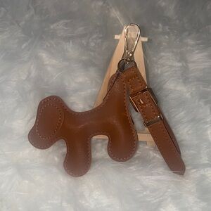 Faux Leather Dog Keychain Bag Charm - Tan / Brown